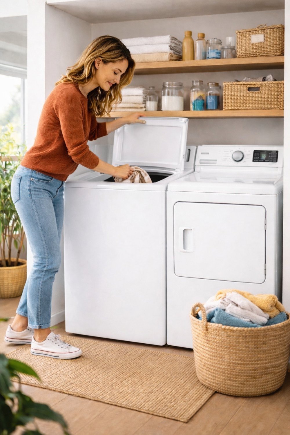 Happy customer with fresh laundry