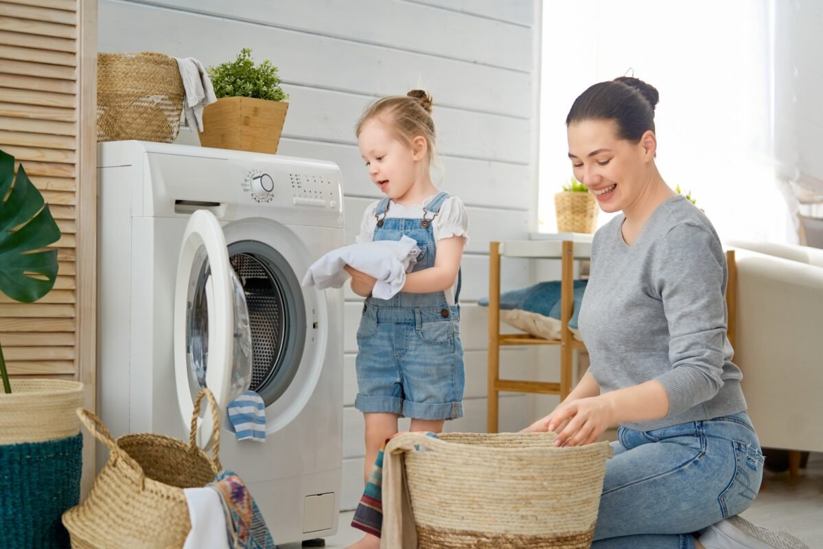 family doing laundry