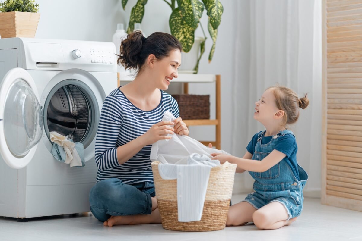 family doing laundry