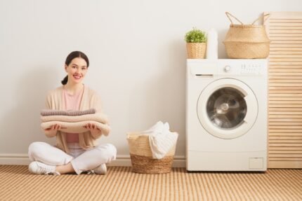 woman is doing laundry