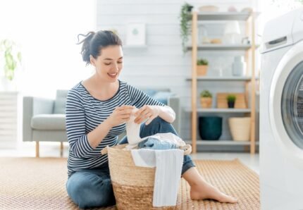 woman is doing laundry